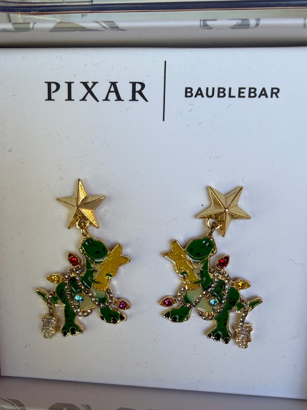 BaubleBar Green Dino Star Drop Earrings with Gold Accents NIB